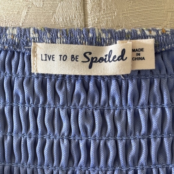 Live To Be Spoiled Cropped Smocked Top Blue Daisy Size Small - Picture 7 of 7